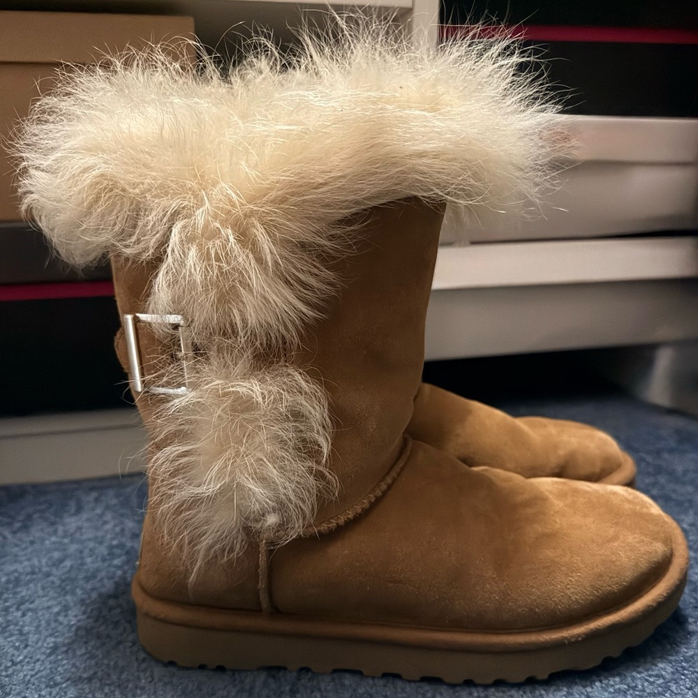 UGG Deena Mid-Calf Suede Boots – Chestnut – Sheepskin Lined – Women’s Size 8